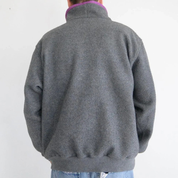 VTG Sun Stations Sportswear Grey Purple Fleece Quarter Zip Pullover Sweater XL - Picture 3 of 11